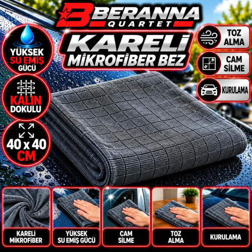 Mikrofiber Kareli Bez (GRİ) 40x40 *350 GSM* Kalın Dokulu