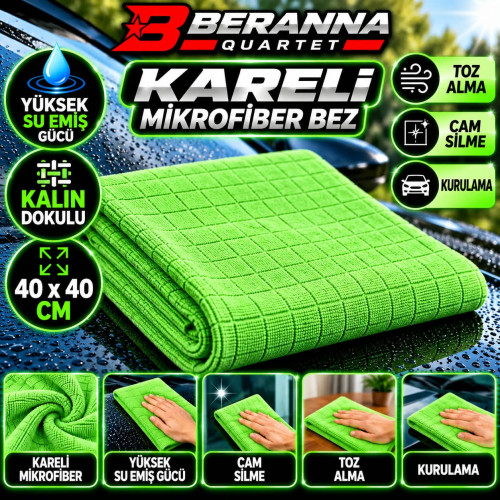 Mikrofiber Kareli Bez (YEŞİL) 40x40  *350 GSM* Kalın Dokulu
