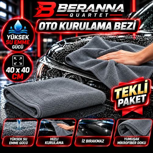 Mikrofiber Oto Kurulama Bezi 40x40 KALIN DOKULU (GRİ)   400 GSM