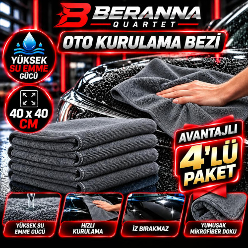 Mikrofiber Oto Kurulama Bezi 40x40  400 GSM KALIN DOKULU (GRİ)   AVANTAJLI PAKET 4 lü Paket