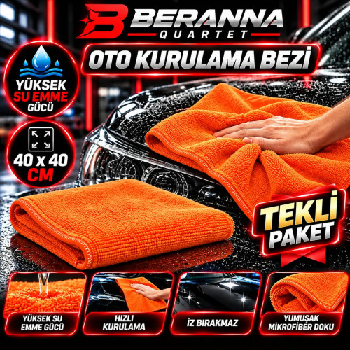 Mikrofiber Oto Kurulama Bezi 40x40 400 GSM KALIN DOKULU (TURUNCU)