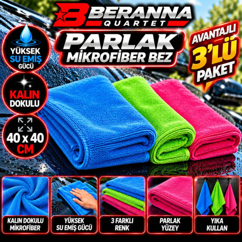 Mikrofiber PARLAK Bez  40x40    350 GSM  AVANTAJLI 3 LÜ