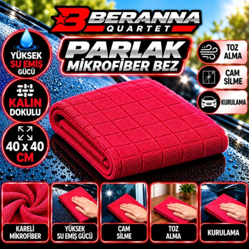 Mikrofiber Parlak Bez 40x40  *350 GSM  (KIRMIZI) KALIN DOKULU
